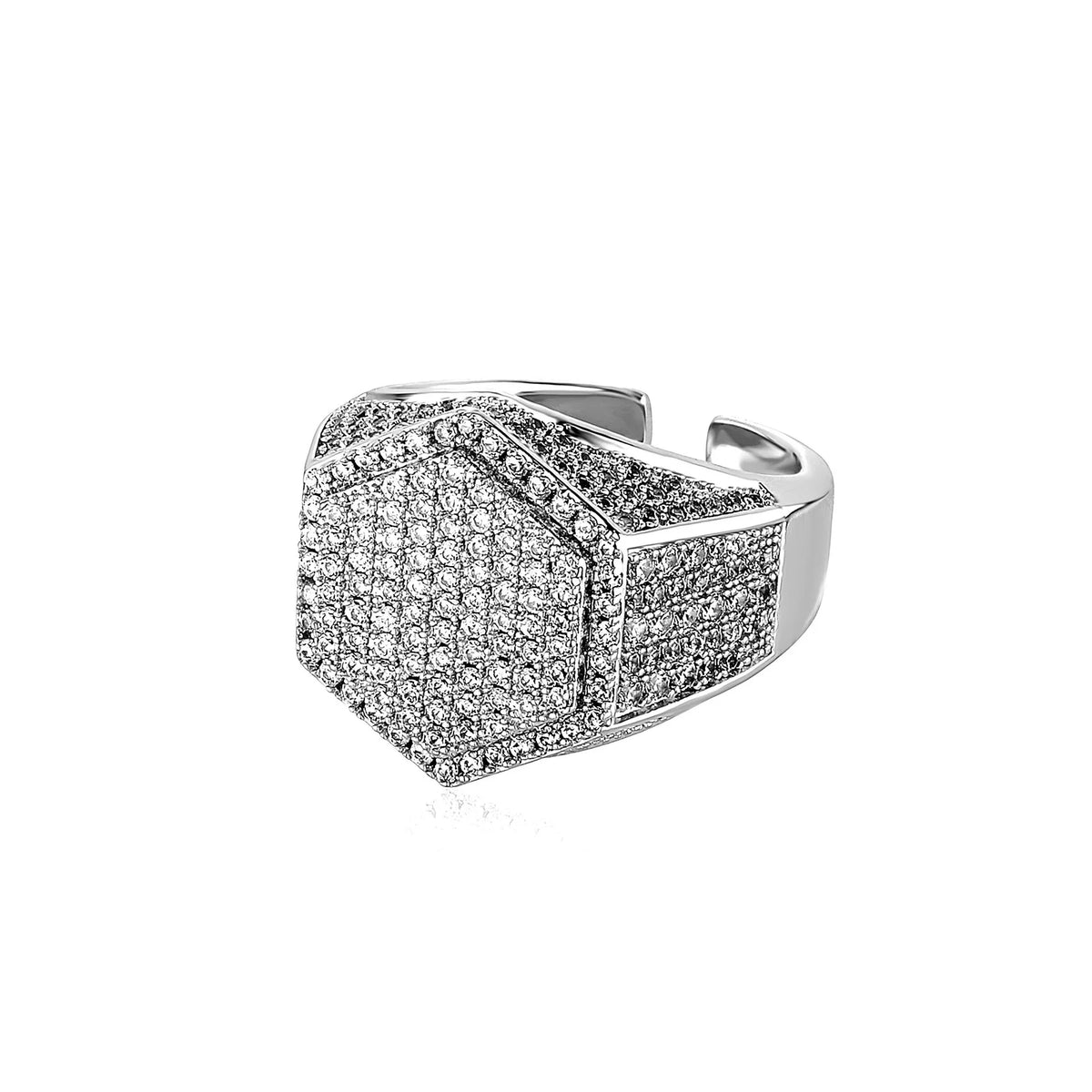 Hexagon Shape Diamond Ring Adjustable Fashion Jewelry Rings for Men Brass 14K Gold Plated 5A CZ Mens Rings