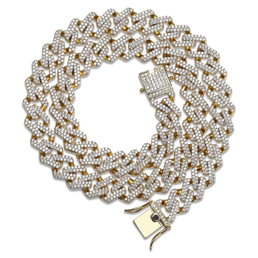 18K PVD Gold Cuban Chain Dog Collar Iced Out Cuban Chain Men Wholesale Custom Length Curb Cuban Link Chain