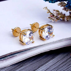 Ice Stone Gold Silver Iced Out Big CZ Stud Earrings