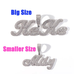 TOP ICY Brush font Cursive Letter Custom Name Necklace 9mm Baguette Chain Full Iced Out Zircon Hiphop personalized necklace