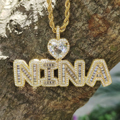 CZ iced out DIY jewelry hip hop heart hook big 3A CZ micro pave 18k gold plating custom name pendant personalized necklace