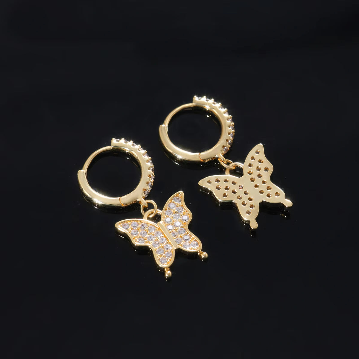 Ice Stone High Quality Butterfly Iced Out Crystal CZ Huggie Earrings