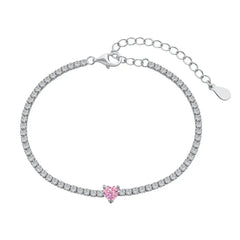 S925 Sterling Silver Fine Chain Link Bracelet for Women Exquisite Pink Heart Zircon Row Diamond Design European Bracelet
