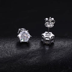 Ice Stone New Round Brilliant Cut Hexagon VVS Moissanite Stud Earrings