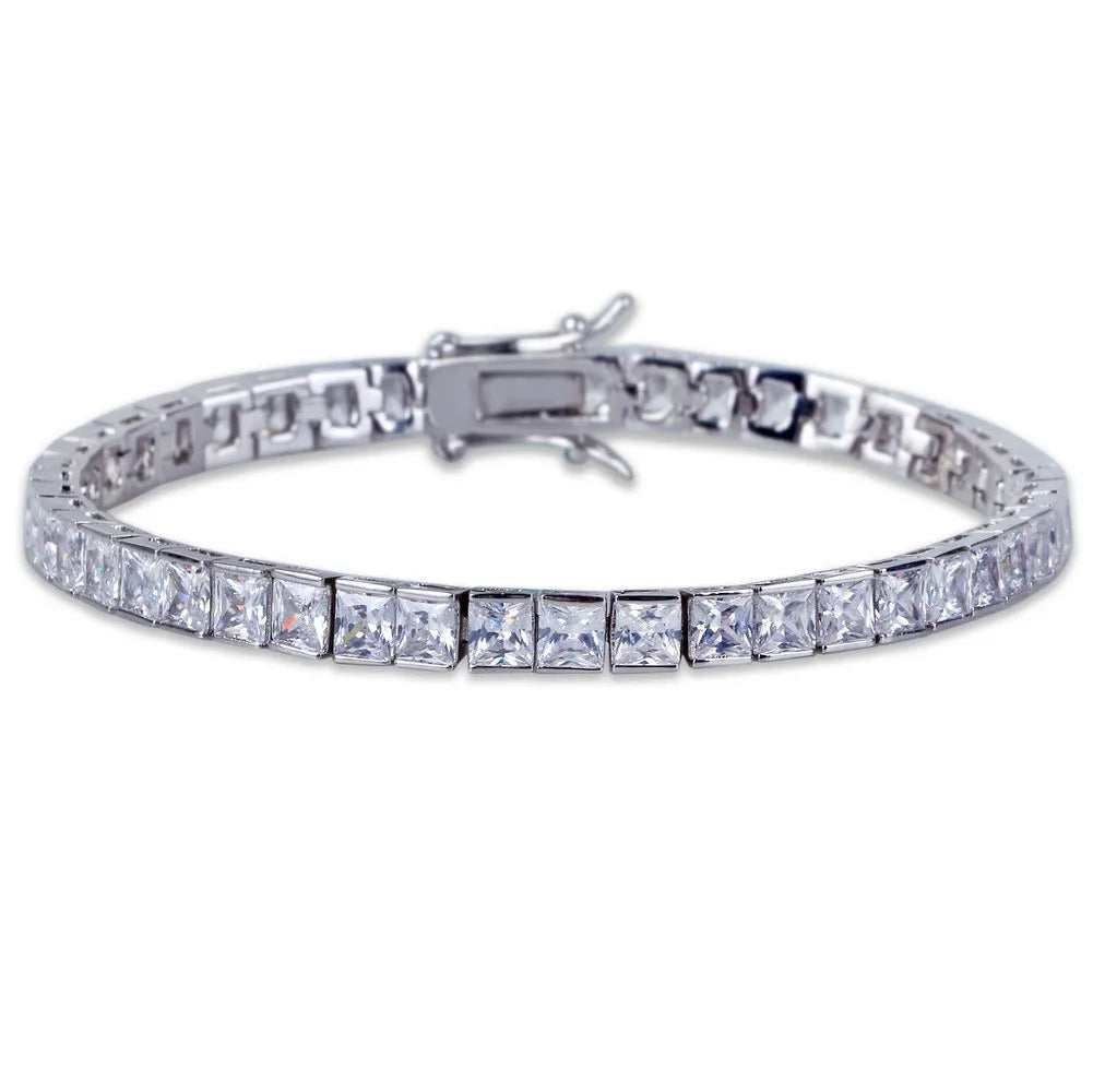 4mm 6mm temperament round crystal zircon bracelets square shape Copper Zircon iced outTennis Chain Bracelet Hip hop Jewelry