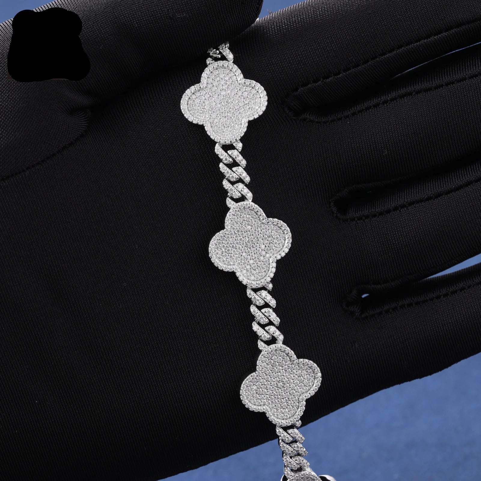 Fashion 16mm Clover Bracelet Full Diamond VVS D Moissanite 925 Sterling Silver Bangle Iced Out Hip Hop Jewelry