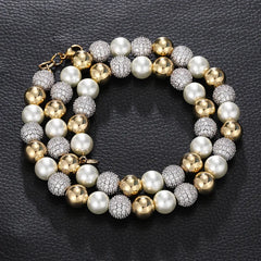 Ice Stone 8mm CZ Pearl Hip Hop Necklace