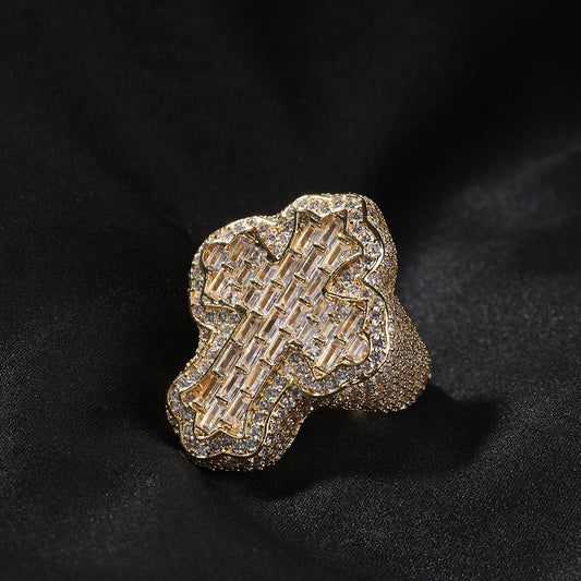 Ice Stone Hip Hop Iced Out Cross Ring
