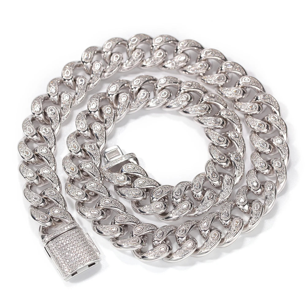 Hip Hop Iced Out Jewellery Cz Zircon Stone Cuban Link Chain Real Gold Plated Cuban Chain Rapper for Man