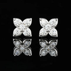 Ice Stone Four Leaf Cross Moissanite Silver Earrings