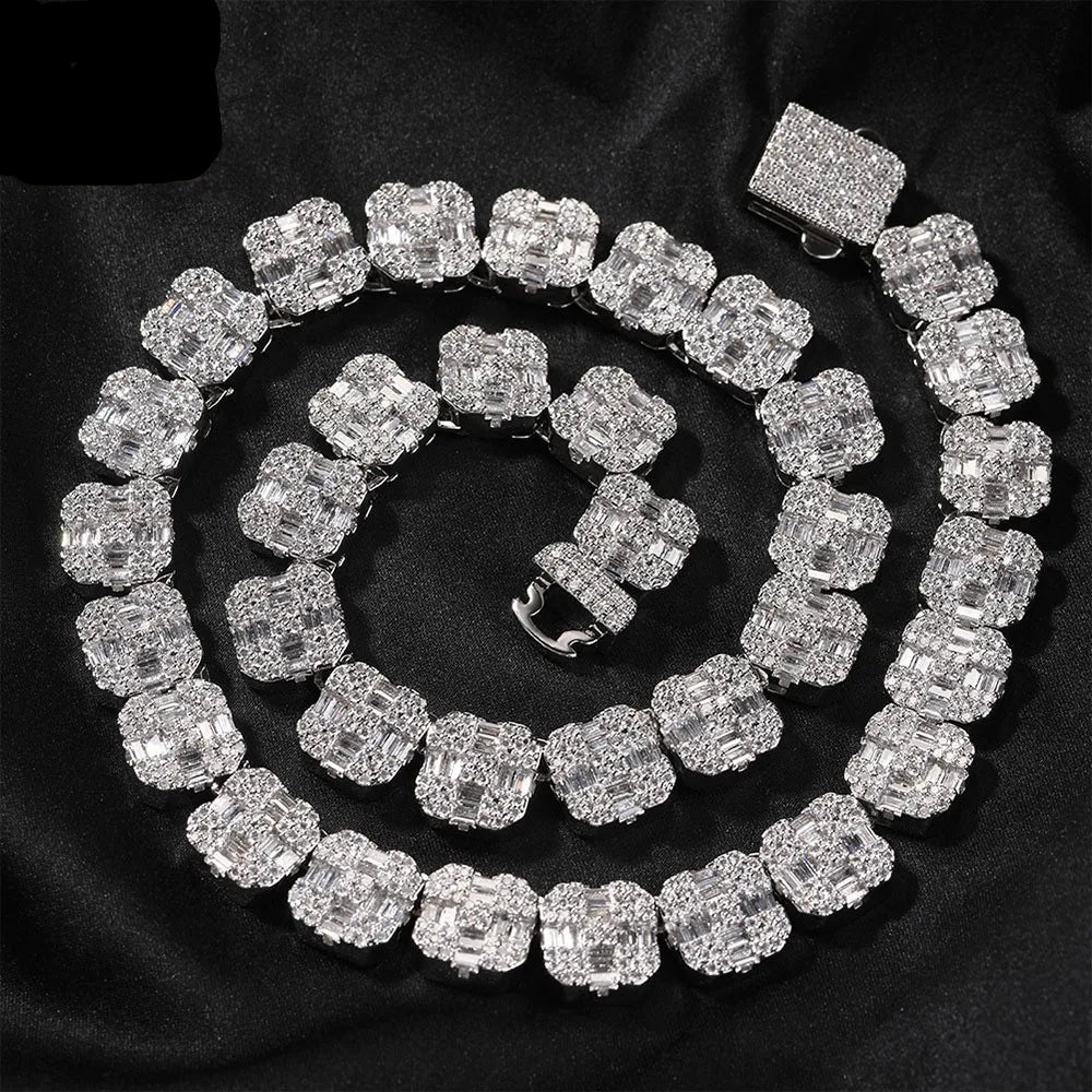 TOP ICY 12mm Iced out Baguette Tennis Link Chain Necklace Gold Plated Diamond Hip Hop for Gift with Zircon Main Stone