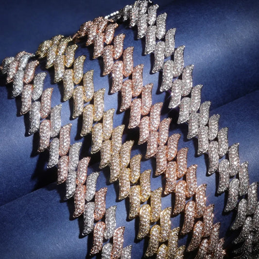 2019 Newest 16mm Width Iced Out Full Cubic Zircon Box Lock Gold Silver Plated Vvs Diamond Hip Hop Thorny  Brambles Cuban Chains