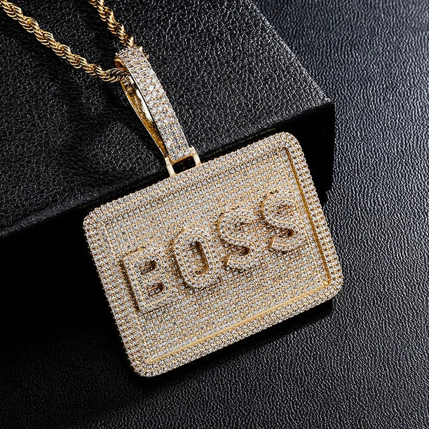 TOP ICY 6mm big size rectangle name plate necklace customized letters initial Boss custom men unique DIY hip hop jewelry