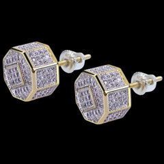 Ice Stone Full Diamond CZ Octagon Stud Earrings Hip Hop