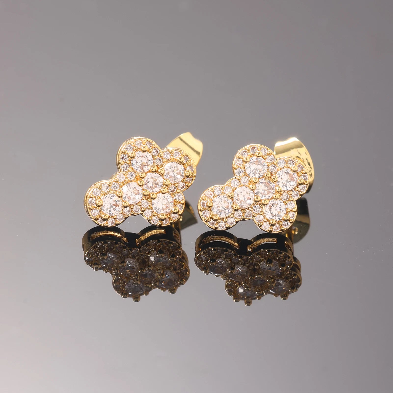 Ice Stone Hip Hop Brass 18K Gold Rose Gold Cross Earrings