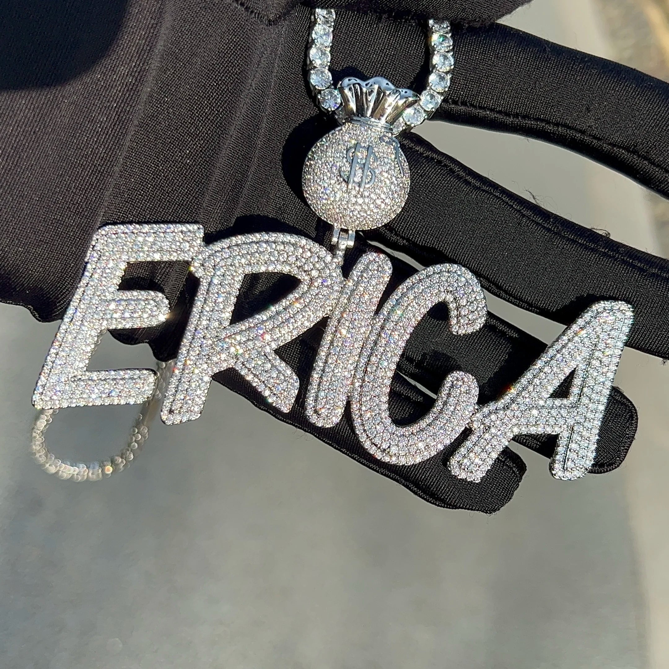 Money Bag Bail Custom Name Pendant Personalized Necklace INS Iced Out Hip Hop CZ 18K Gold Plated Custom Chain