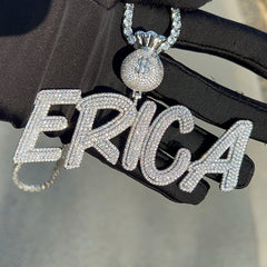 Money Bag Bail Custom Name Pendant Personalized Necklace INS Iced Out Hip Hop CZ 18K Gold Plated Custom Chain