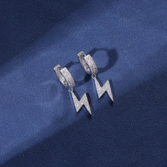 Ice Stone Fashion Hip Hop Lightning Bolt Dangle Cubic Zirconia Huggie Earrings