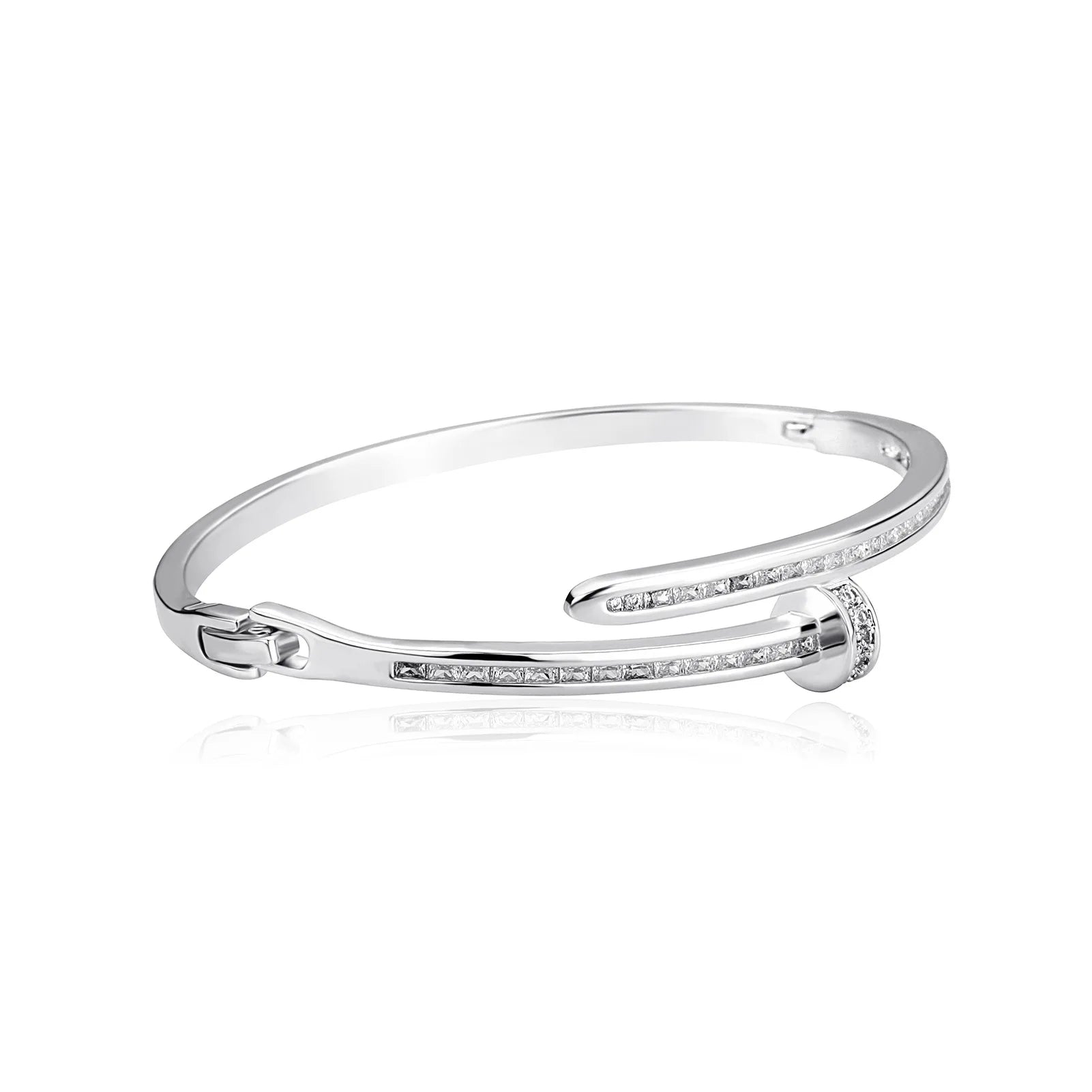 Ice Stone Punk Rivet White CZ Bangle Bracelet