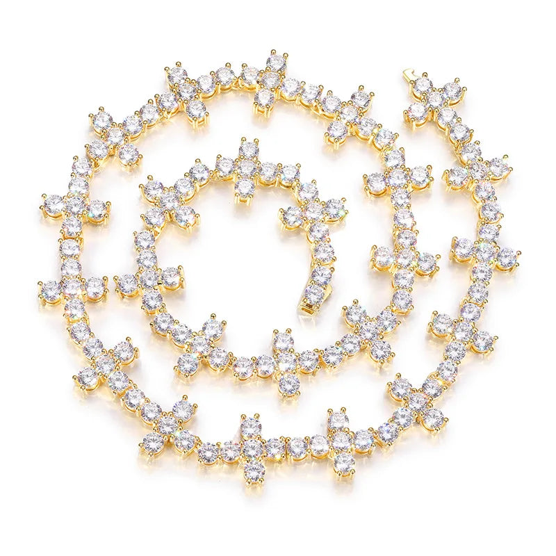 5mm Stone Cross Tennis Necklace Iced Out Diamond Necklace 18K Gold Plated 5A CZ Hip Hop Jewelry Necklace for Women