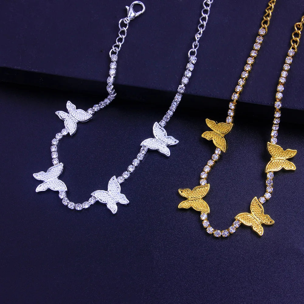 Ice Stone Trendy Shining Butterfly Rhinestone Tennis Anklet Women