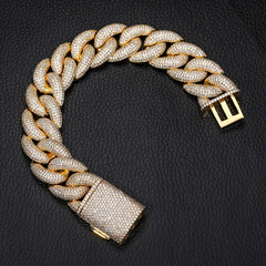 Hip Hop Jewelry Miami Bubble Cuban Link Chain Bracelet for Men Iced Out Diamond 20mm Cuban Bracelet 18k Real Gold Plated