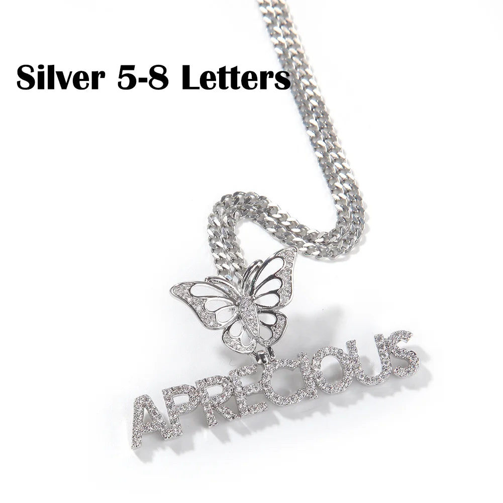 Ice Stone Custom Butterfly Name Pendant Jewelry