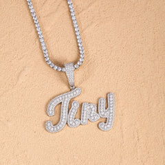 Hip hop Jewelry Custom Brush Cursive Letter Two Tone Name Necklace Pendant Personalised Diamond Chain