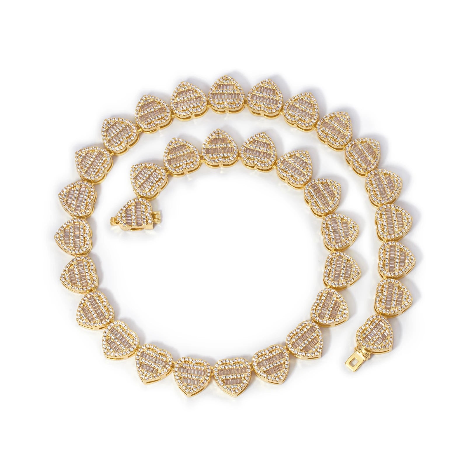 Fashion Bling Bling Baguette Stones Heart Necklace Iced Out Baguette Necklace Full CZ Brass 18K Gold Plated Gift Jewelry