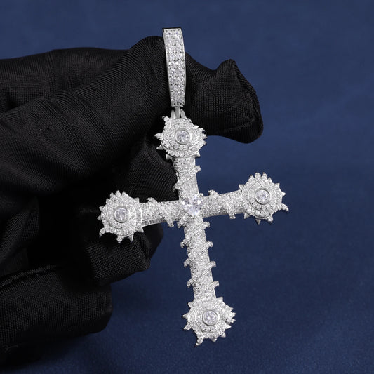 Trendy Christian VVS D Moissanite Diamond Pendant Necklace 925 Sterling Silver Jewelry Thorns Cross Pendant Necklace