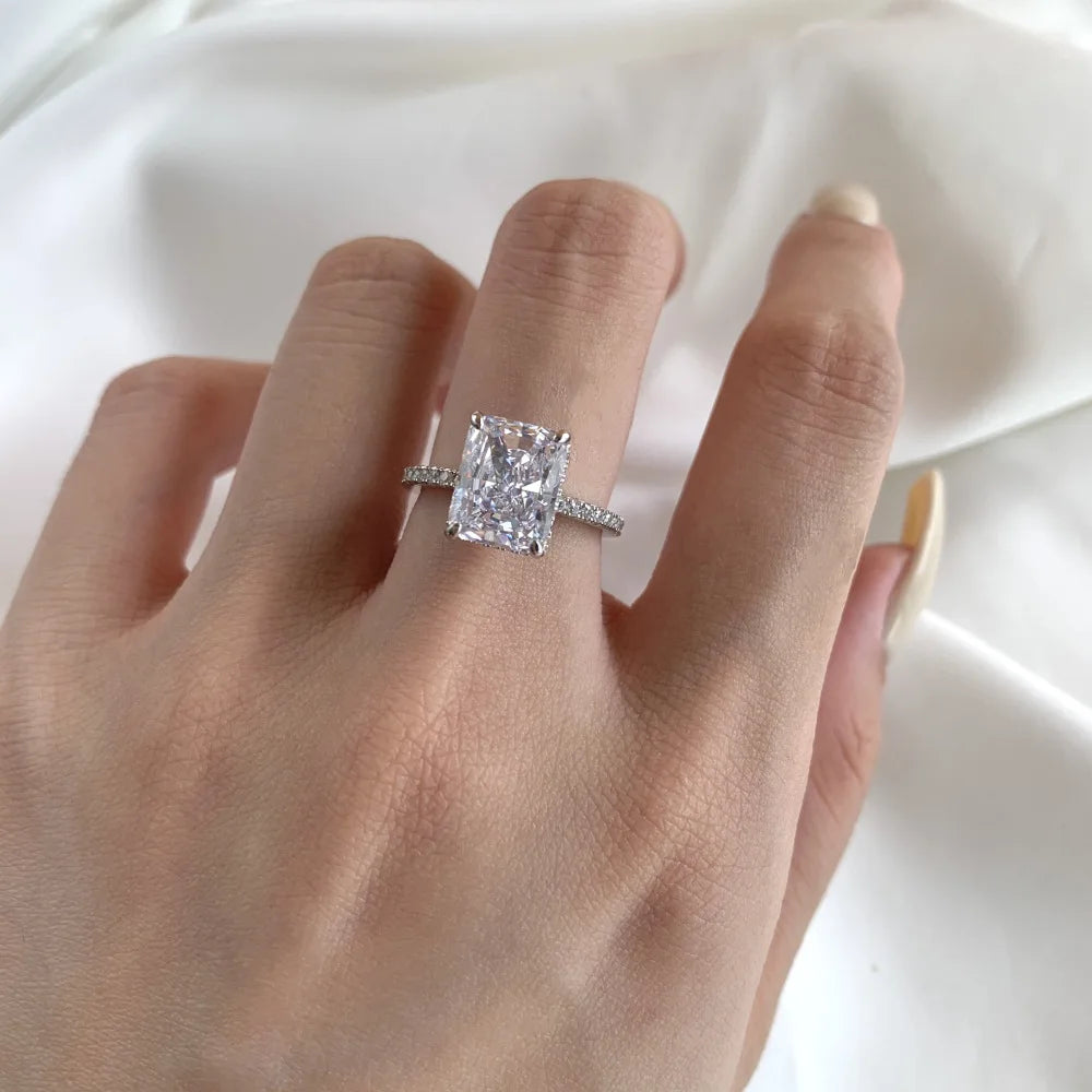 TOP ICY 2022 square big CZ pink stone 925 sterling silver women ring pink rectangle iced out bling bling 925 silver ring