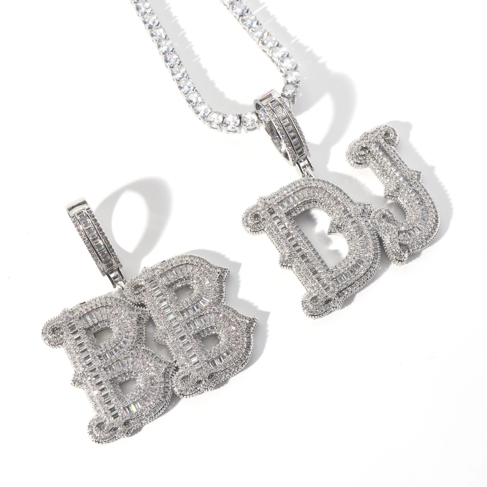 New Design Iced Out Initials Bling Zirconia Hip Hop letter necklace personalised name baguette cz bling pendant necklace
