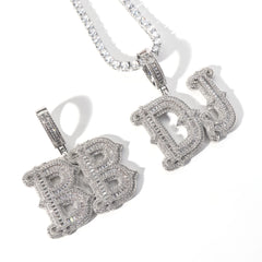 New Design Iced Out Initials Bling Zirconia Hip Hop letter necklace personalised name baguette cz bling pendant necklace