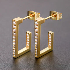 Ice Stone Hip Hop Fashion Rectangle Full Diamond Gold Hoop Earrings