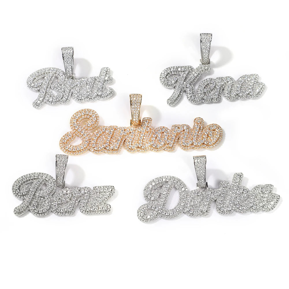 street women iced out Baguette necklace custom name unique design three layers CZ hip hop personalized letter necklace jewelry