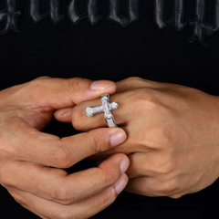 Ice Stone Moissanite Baguette Silver Cross Ring