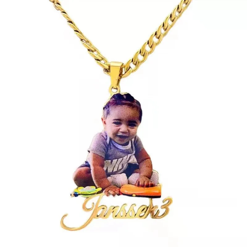 Ice Stone Custom Photo Name Pendant Chain