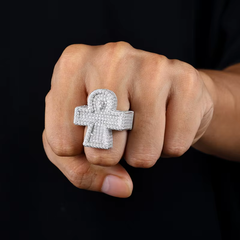 Ice Stone Hip Hop Micro-Paved Moissanite Cross Ring