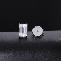Ice Stone Emerald Cut Moissanite Sterling Silver Earrings
