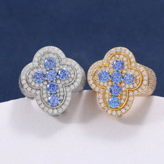 New Design Rappers Cross Moissanite Diamond Blue CZ Rings 925 Sterling Silver Pass Test Jewelry Gift Wholesale Geometric Ring
