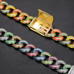 Ice Stone 18mm Multicolor Luminous Cuban Necklace