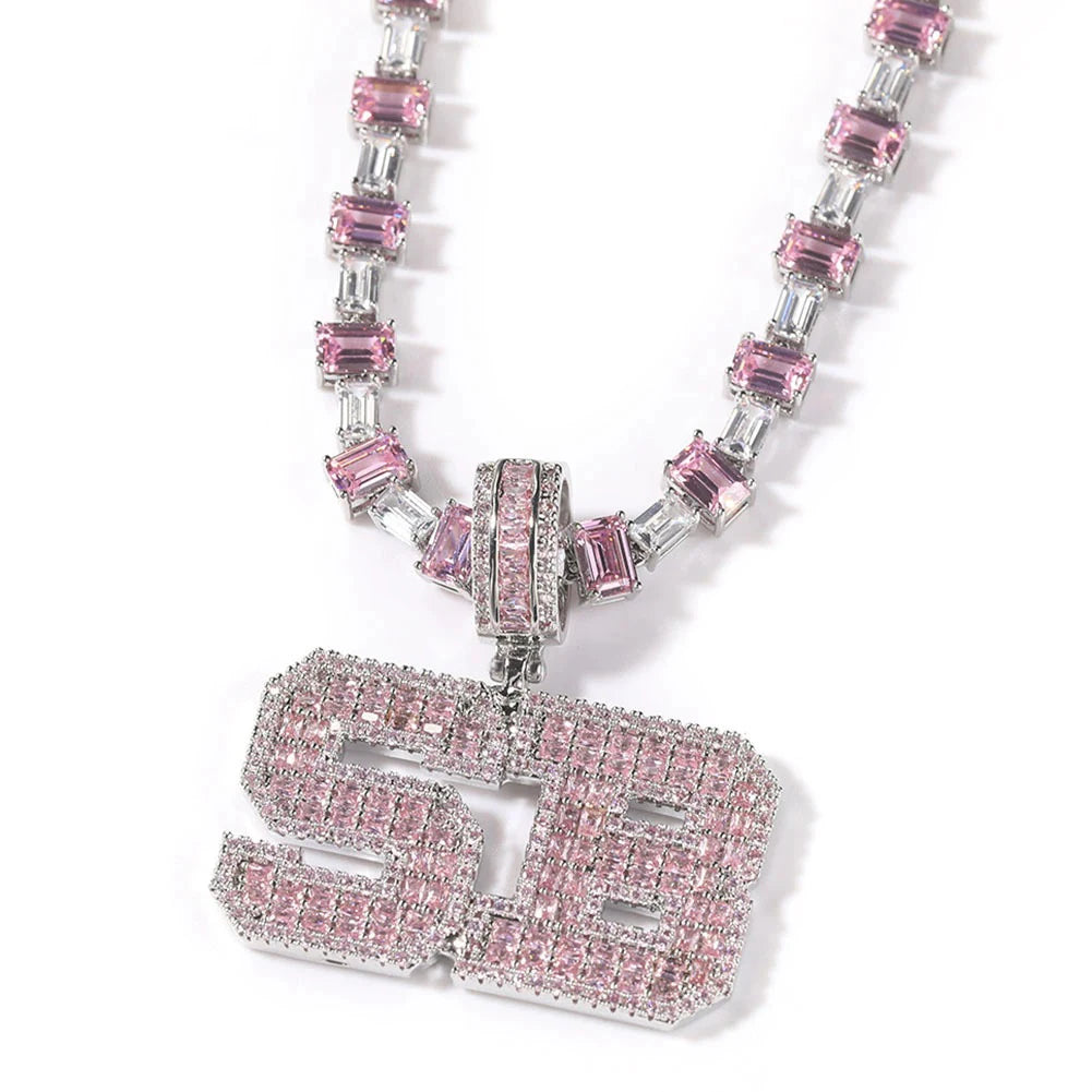 Ice Stone Pink Letter Pendant for Women