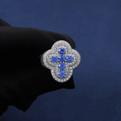 Ice Stone Rappers Cross Moissanite Blue CZ Ring