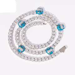 Top Icy 5mm AAA Cubic Zirconia Tennis Chain Spring Clasp Cute Hip Hop Necklace Bling  Freezed Face Tennis Necklace