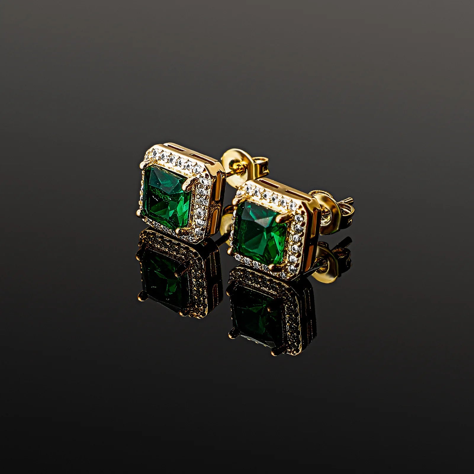 Ice Stone Iced Out Big Square Gold Plated CZ Stud Earrings