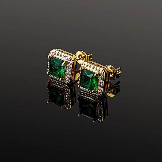 Ice Stone Iced Out Big Square Gold Plated CZ Stud Earrings
