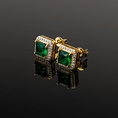 Ice Stone Iced Out Big Square Gold Plated CZ Stud Earrings