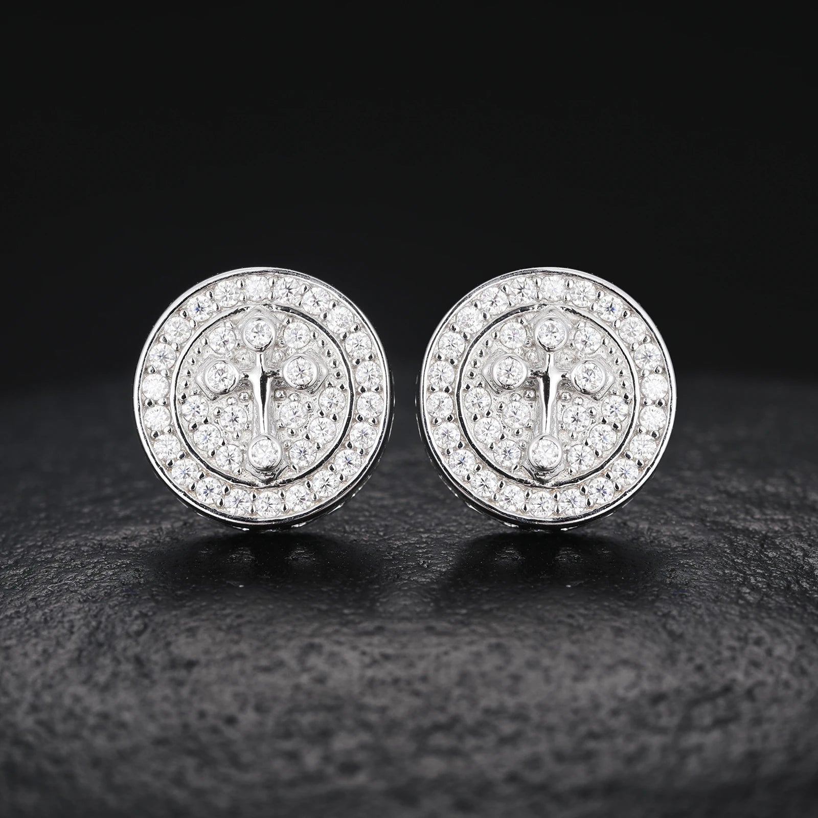 Iced Out Circle Shape VVS Moissanite Cross Stud Earrings 925 Sterling Silver Luxury Pass Diamond Tester Earrings