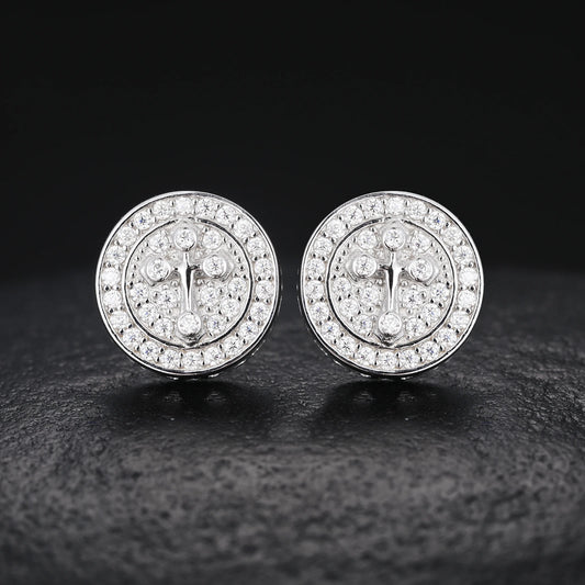 Iced Out Circle Shape VVS Moissanite Cross Stud Earrings 925 Sterling Silver Luxury Pass Diamond Tester Earrings