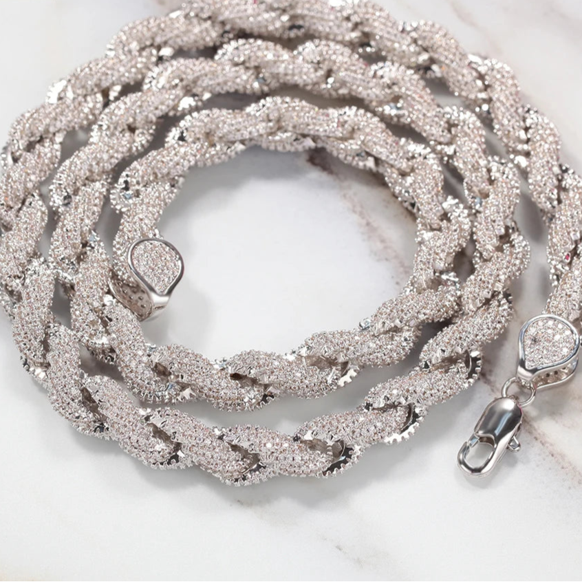 Hip Hop Iced Out Jewellery Cz Zircon Stone Twisted Spiral Cuban Link Chain Real Gold Plated Cuban Chain Rapper for Man